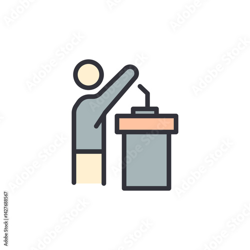 Political speech colored icons, minimalist vector illustration ,simple transparent graphic element .Isolated on white background