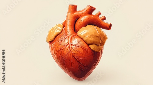 realistic 3d illustration of human heart with atria and ventricles showing anatomical details photo