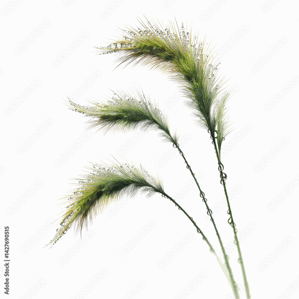Three Elegant Grass Stalks with Feathery Seed Heads Against a Dark Gray Background Three Elegant Grass Stalks with Feathery Seed Heads Against a Dark Gray Background