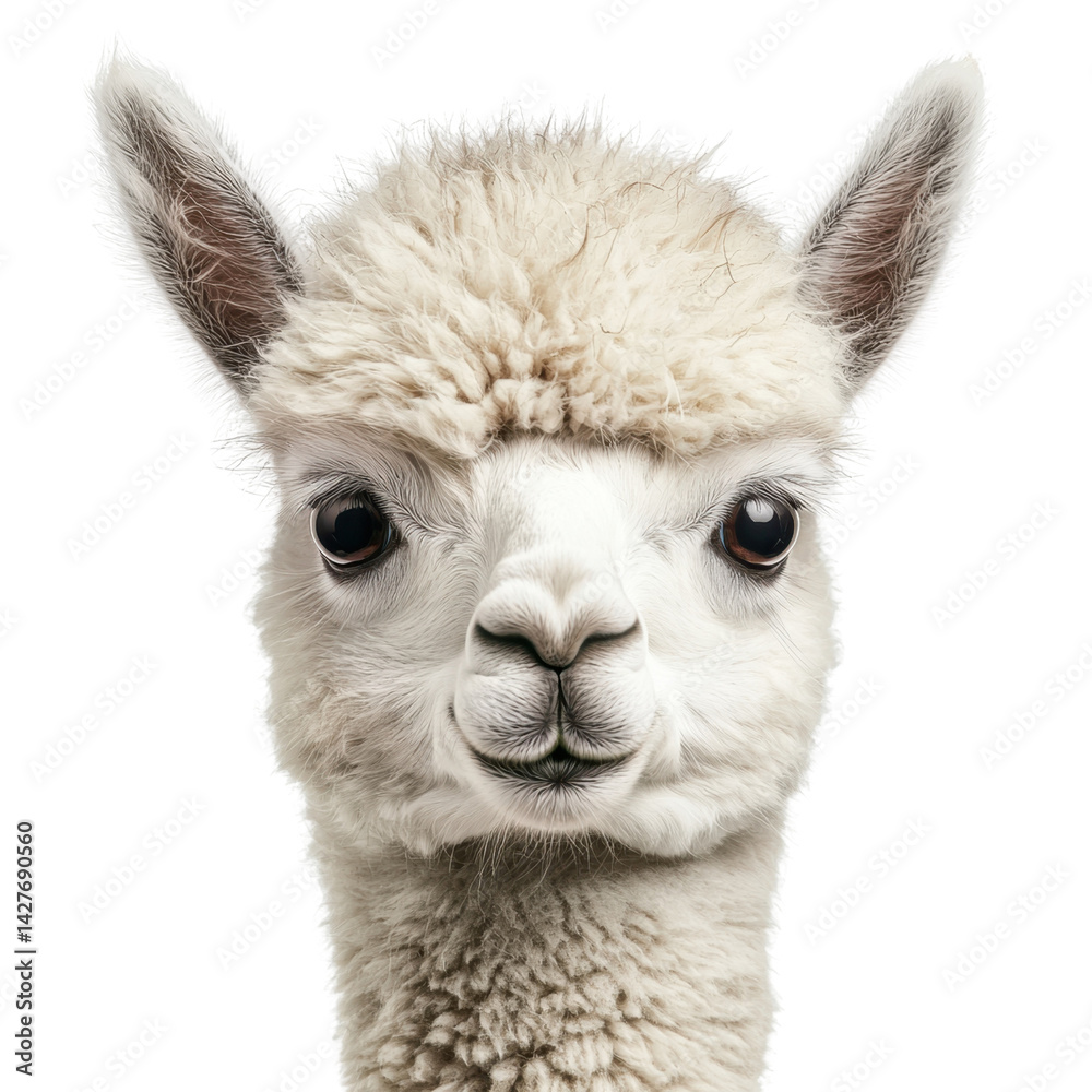 Obraz premium Cute and fluffy alpaca portrait with expressive eyes and soft fur