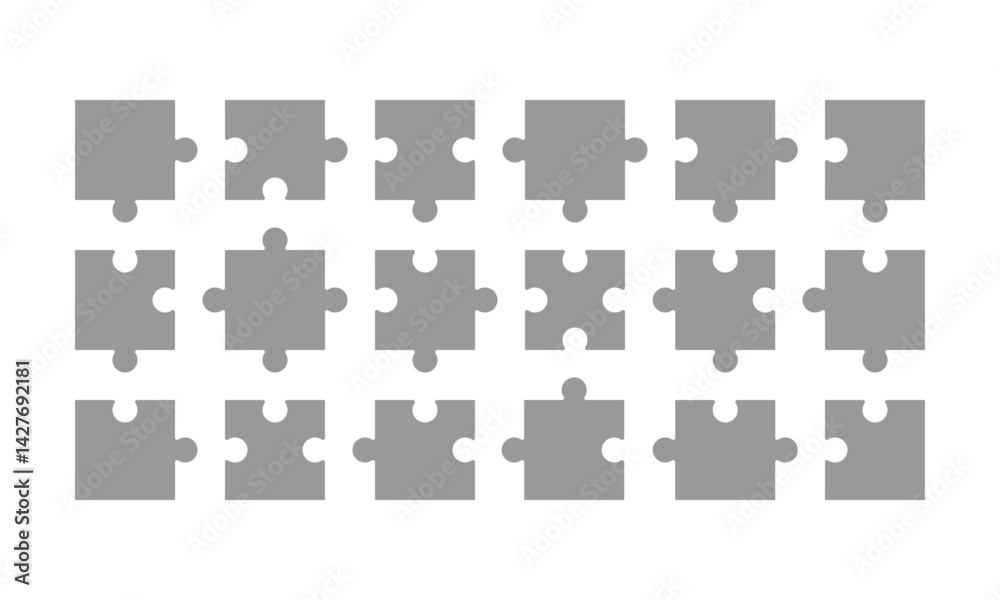 Set of grey puzzle pieces. Vector Illustration.