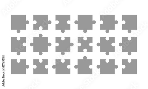 Set of grey puzzle pieces. Vector Illustration.