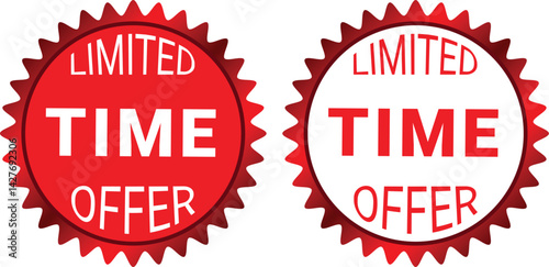 Two red starburst icons with bold text showing limited time offer message in simple vector design	