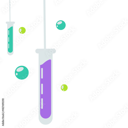 Cute hanging science flasks and test tubes filled with colorful liquids, perfect for classroom decorations, science themes, or creative lab visuals.