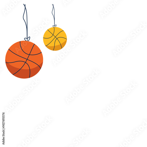 Hanging basketbal illustration, ideal for sports-themed projects, school posters, physical education graphics, or playful gym-related content design.