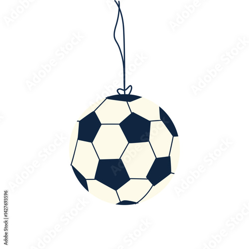 Minimalist hanging soccer ball illustration in black and white, perfect for sports designs, school materials, gym decor, or football-themed creative projects.