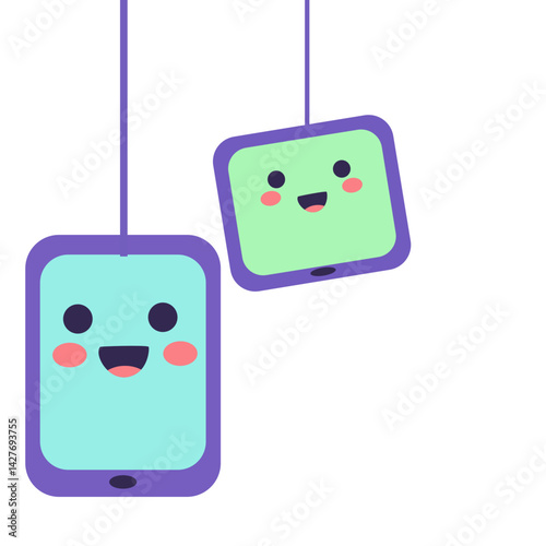 Charming pastel green tablets with happy faces, perfect for educational content, digital learning themes, or tech-related visuals for kids and playful designs.