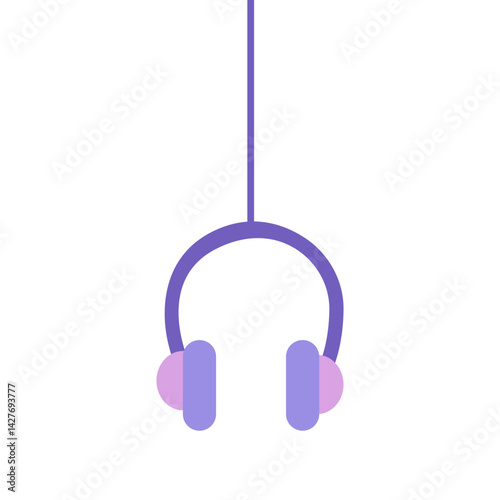 Minimalist hanging purple headphones illustration, perfect for audio-themed visuals, study playlists, school tech projects, or music and relaxation content creation.