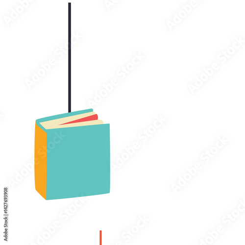 A colorful hanging book illustration—ideal for themes related to education, libraries, literature, school projects, or creative classroom and study visuals.