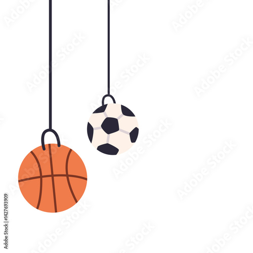 Hanging basketbal illustration, ideal for sports-themed projects, school posters, physical education graphics, or playful gym-related content design.