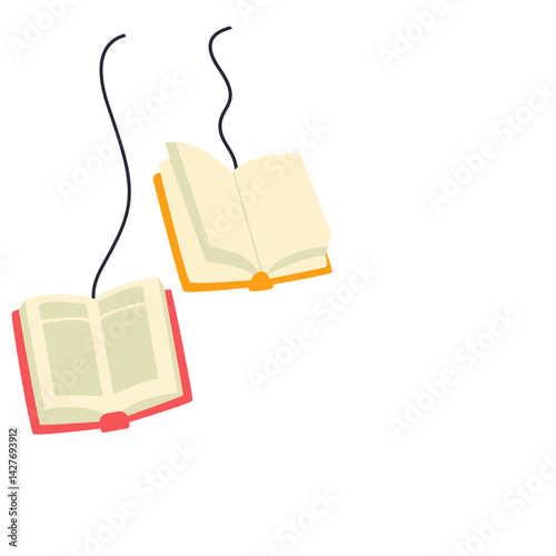 An open hanging book with yellow accents, perfect for educational visuals, reading corners, or creative school projects with a touch of imagination and charm.