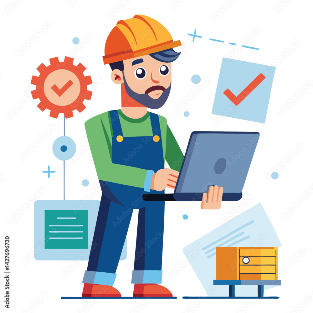 male engineer checks the program and discovers an error. Hand drawn style vector design illustrations vector male engineer checks the program and discovers an error. Hand drawn style vector design illustrations vector
