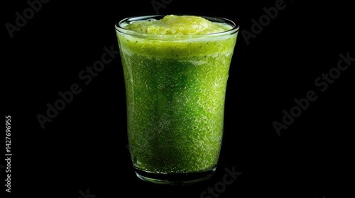 Broccoli and spinach cream soup on grey desk top view ,Top view of a vibrant green smoothie full of bubbles, indicating freshness and health