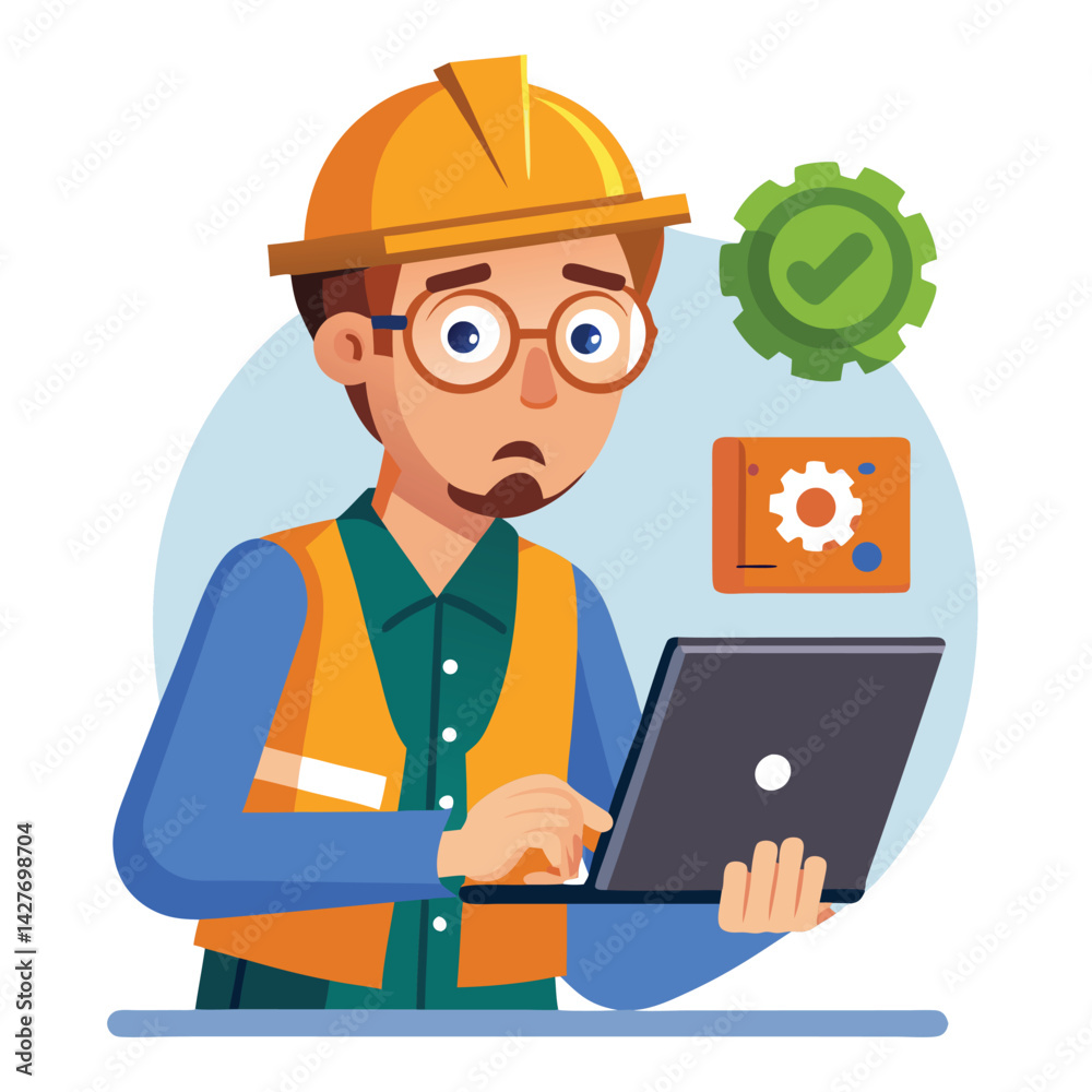 male engineer checks the program and discovers an error. Hand drawn style vector design illustrations vector male engineer checks the program and discovers an error. Hand drawn style vector design illustrations vector