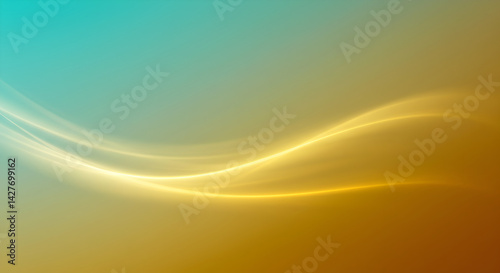 Abstract Golden Waves With Teal Gradient Background For Digital Design