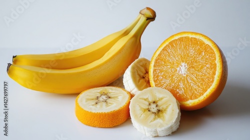 Banana slice isolated Cut bananas on white Set of banana slices on white background ,thin slicing different fruits on white background
