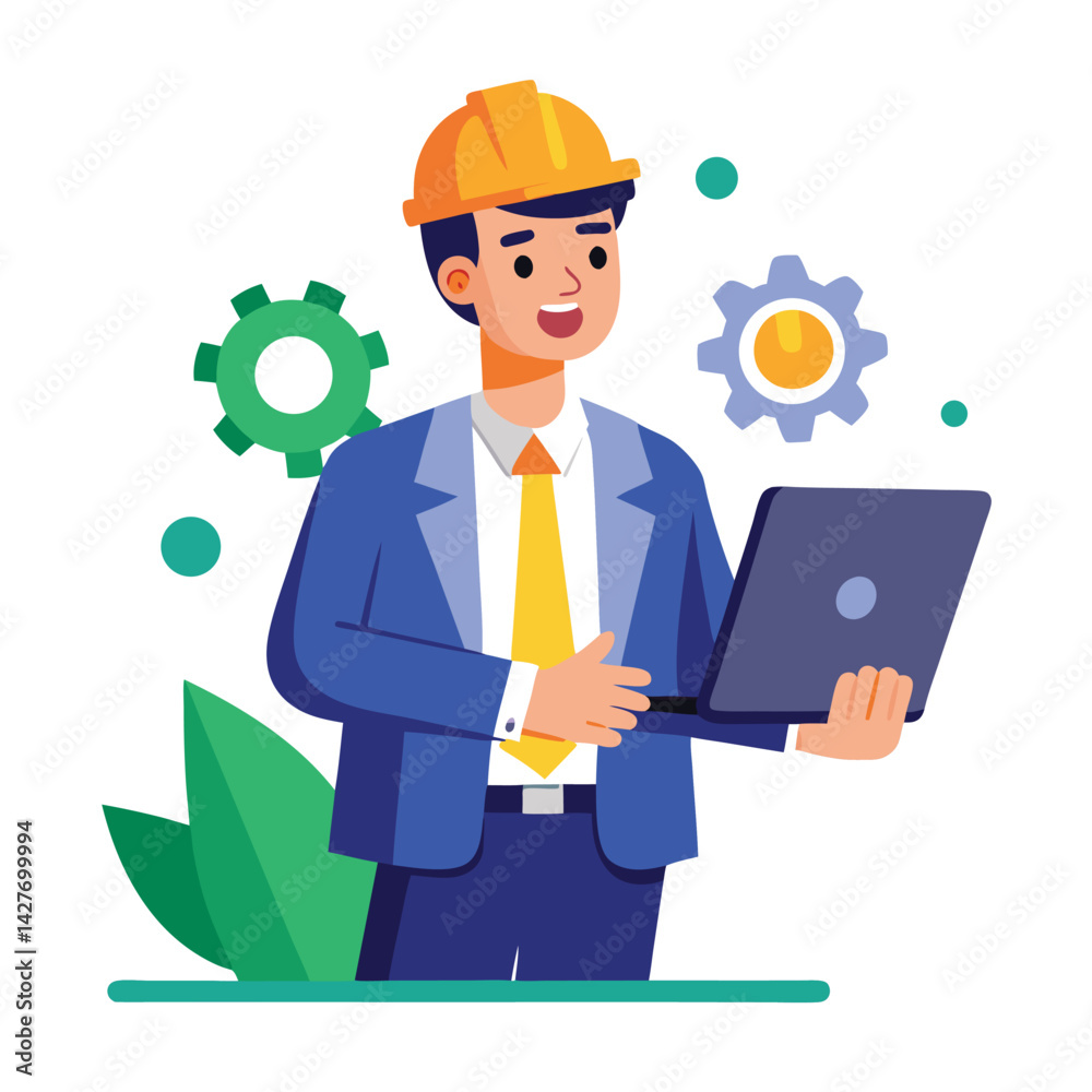 male engineer checks the program and discovers an error. Hand drawn style vector design illustrations vector male engineer checks the program and discovers an error. Hand drawn style vector design illustrations vector