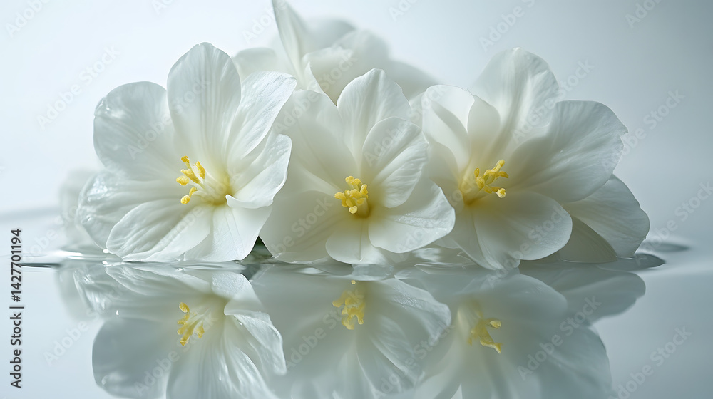 Obraz premium Delicate white flowers floating in water pure white background nature photography tranquil scene