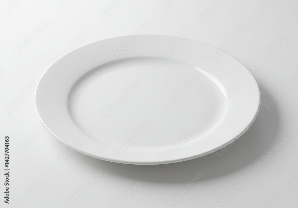 A simple white round plate centered on a white background with subtle shadows and soft lighting A simple white round plate centered on a white background with subtle shadows and soft lighting