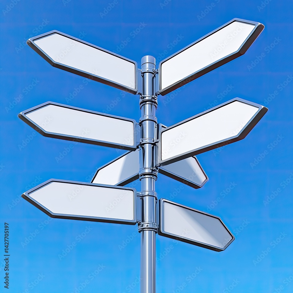 Metal Directional Signs Against Blue Sky Metal Directional Signs Against Blue Sky