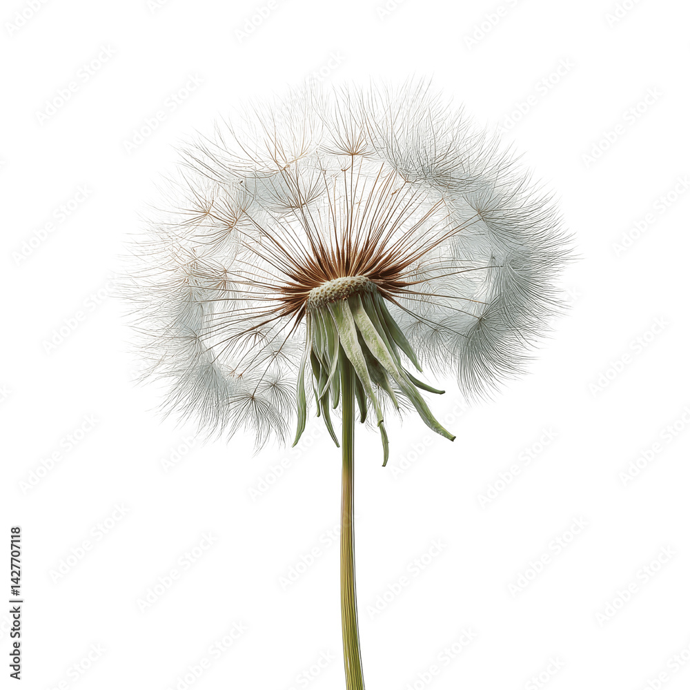 Fototapeta premium Close-up of a Mature Dandelion Seed Head Against a Deep Green Background