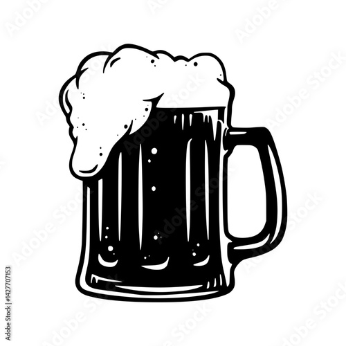 Vintage Beer Mug Illustration - Black & White