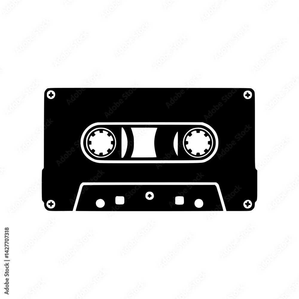 Retro Cassette Tape Icon - Black & White Retro Cassette Tape Icon - Black & White