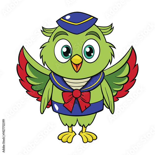 funny parrot cartoon with sailor cap