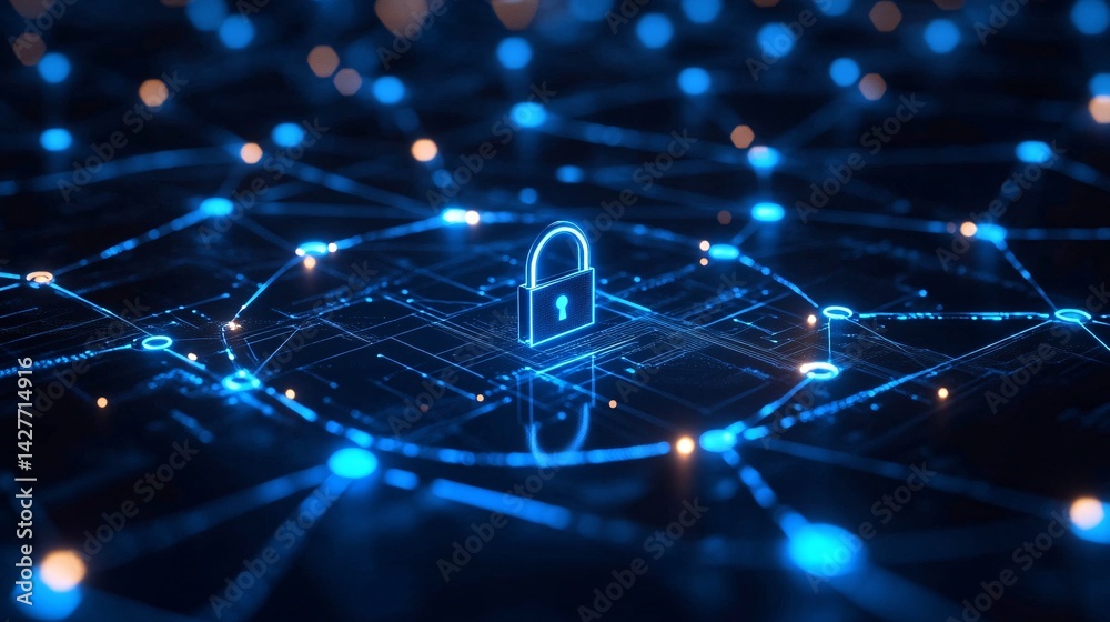 Obraz premium digital security and data privacy concept with glowing lock illustration