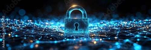 digital security and data protection concept with lock and network background