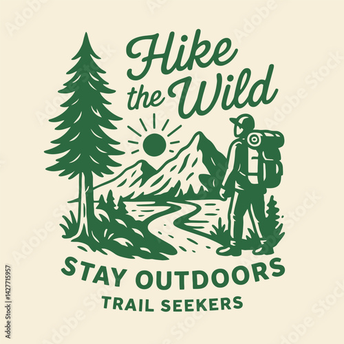 Hiking the Wild Exploring Nature Graphic Art Illustration Design