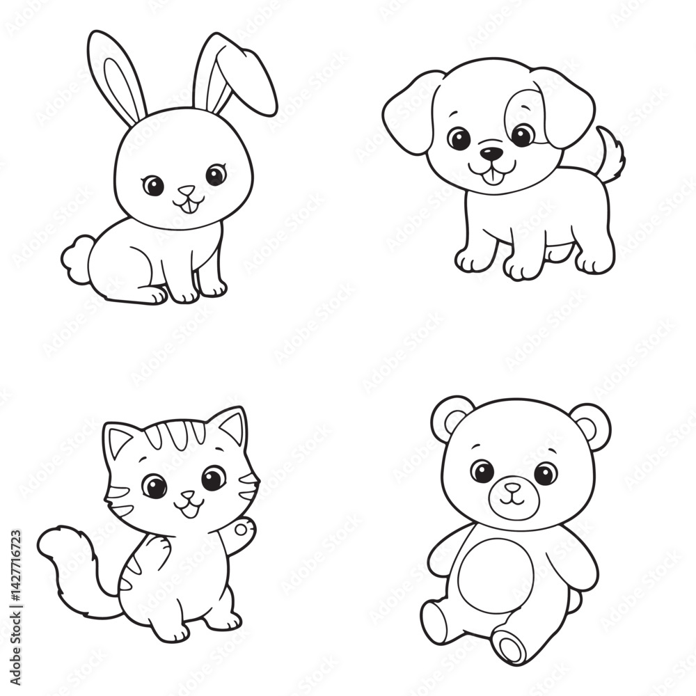 Fototapeta premium Cute Coloring Pages of Animals and Toys for Children To Make Fun Learning