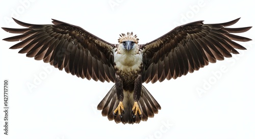 philippine eagle flying isolated on clean white background. generative ai