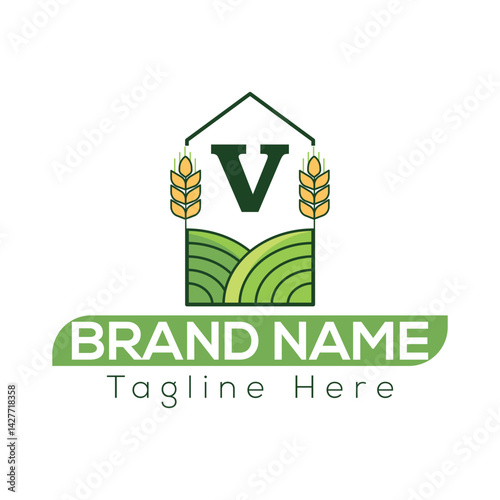 Agriculture Template On v Letter Farmland Logo Agro Farm Eco farm logo design