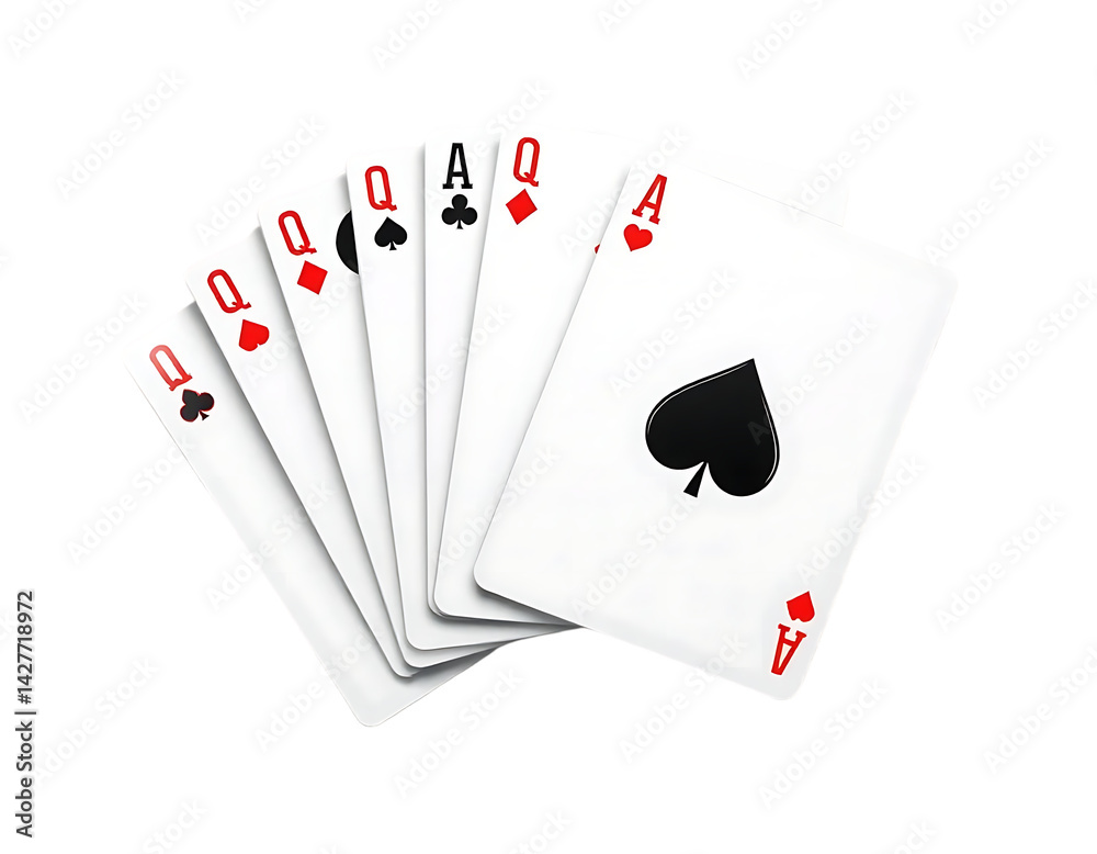 Obraz premium Royal Flush of Spades, Aces and Queens in Poker