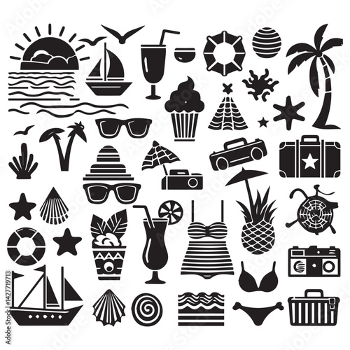 create beach elements Silhouette with white background