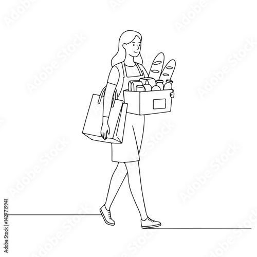 Woman carrying groceries preparing for Thanksgiving celebration  