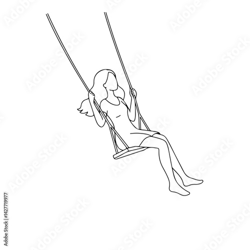 Woman relaxing on a swing in a minimalist style  