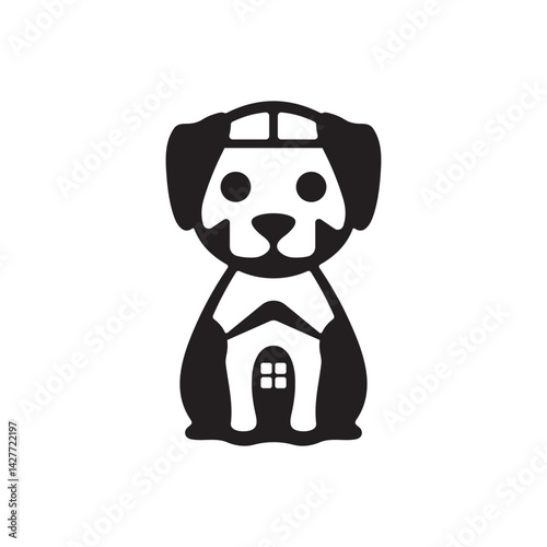 Silhouette vector illustration of a dog with a house