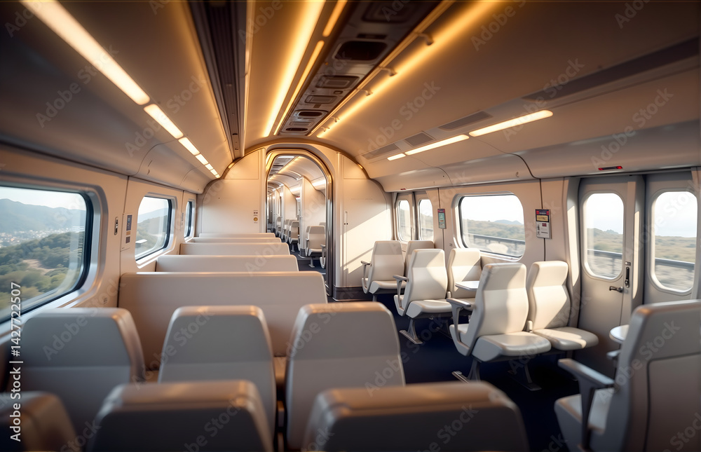 Fototapeta premium Interior of a Modern Train with Empty Seats