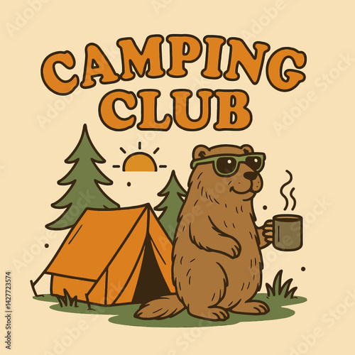Camping Club Design with Bear and Tent Illustration for Outdoor Fun