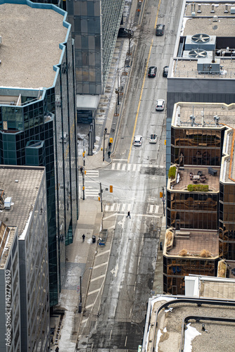 Photography Aerial view of an intersection in downtown Toronto.
