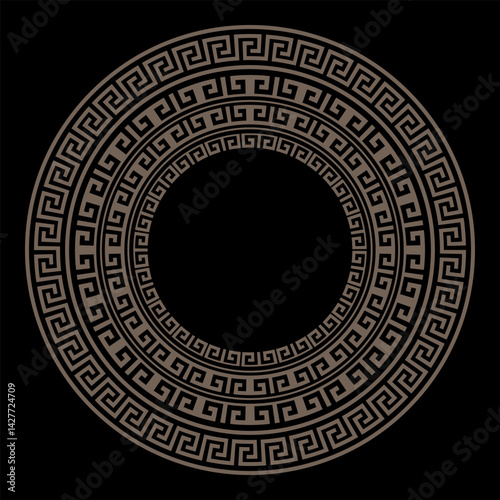 Gold greek round frame. Greek vector design, round key pattern art isolated on white. Greek key. Circle greek frame. For plate, sandblasting, ceramic, embroider