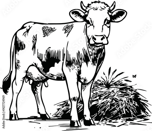 Vintage engrave isolated cow illustration ink sketch. Bull background calf vector art