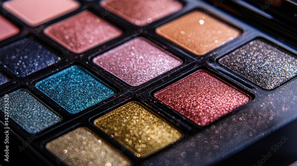 Sparkling Eyeshadow Palette: A Close-Up of Shimmering Colors Sparkling Eyeshadow Palette: A Close-Up of Shimmering Colors