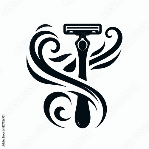 Shaving Razor with Decorative Swirls in Minimalist Style  