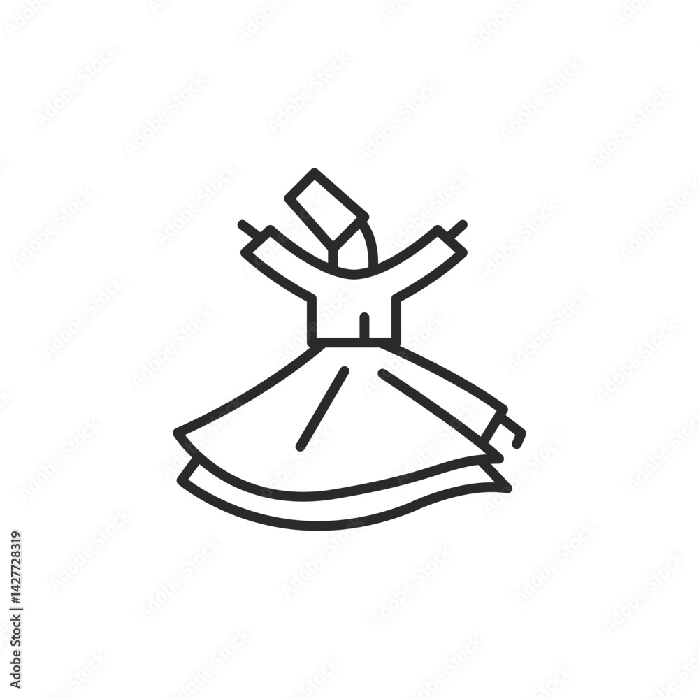 Dervish dancer icon. Simple outline of a festival dancer in traditional costume. Ideal for designs related to cultural festivals, celebrations, or performances. Vector illustration Dervish dancer icon. Simple outline of a festival dancer in traditional costume. Ideal for designs related to cultural festivals, celebrations, or performances. Vector illustration