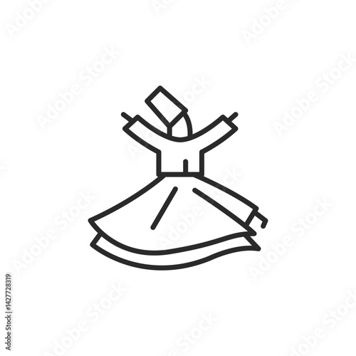 Dervish dancer icon. Simple outline of a festival dancer in traditional costume. Ideal for designs related to cultural festivals, celebrations, or performances. Vector illustration