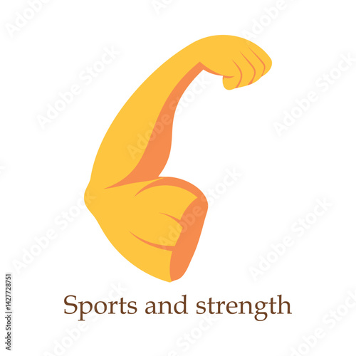 Vector illustration depicting a muscular human arm and the inscription Sports and strength