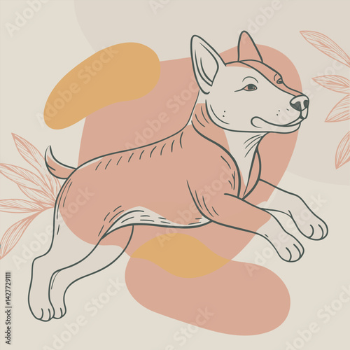Vector illustration in doodle style dog jumping, dog in jump, modern design